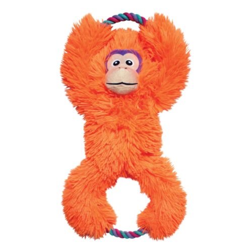 Juguete de peluche y cuerda para perro KONG Tuggz Monkey XL en color naranja vibrante