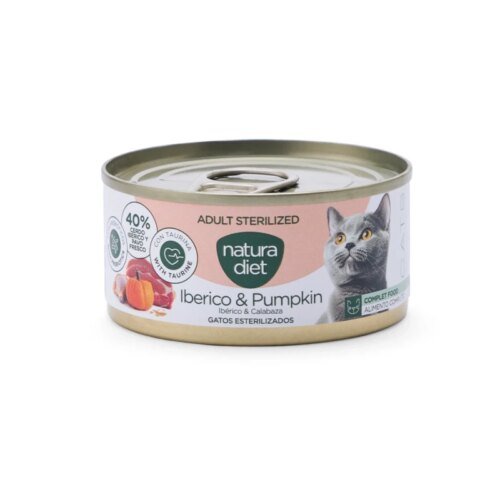 Lata de paté Natura Diet Adult Sterilized Ibérico y Calabaza para gatos