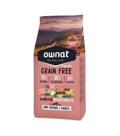 Saco frontal Ownat Grain Free Prime Mini Chicken & Turkey para perros pequeños
