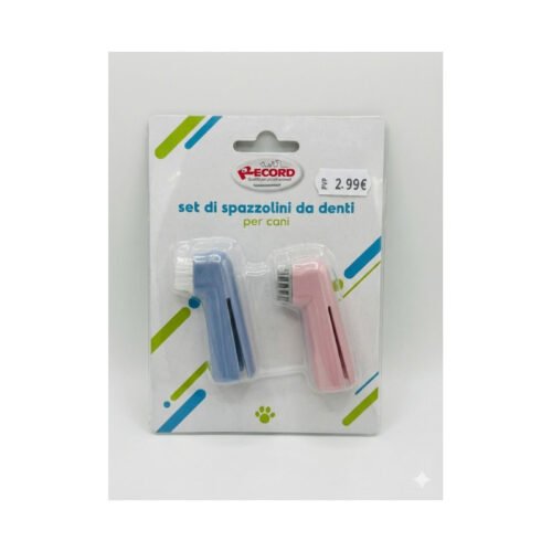Set de dos cepillos de dientes de dedo Record para perros y gatos azul y rosa