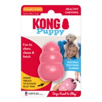 Embalaje oficial KONG Puppy - packaging retail con juguete de caucho rosa