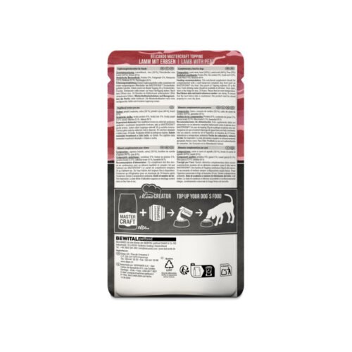 Etiqueta trasera con ingredientes de Belcando Mastercraft Topping Cordero