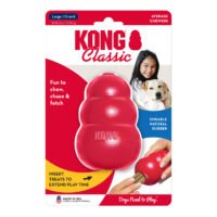 Embalaje oficial KONG Classic - packaging retail con juguete de caucho rojo