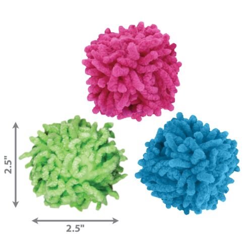 Dimensiones de 2.5 pulgadas del juguete KONG Cat Active Moppy Ball en tres colores