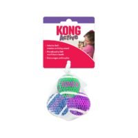 Empaque de KONG Cat Active Tennis Balls with Bells con tres pelotas de colores y campana interna