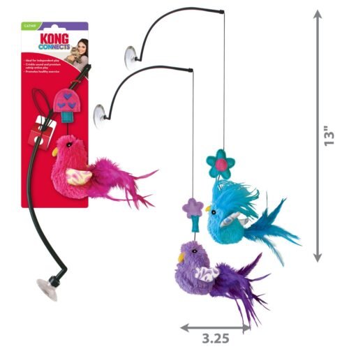 Infografía con medidas del KONG Connects Window Teaser mostrando altura de 13 pulgadas y ancho de 3.25 pulgadas