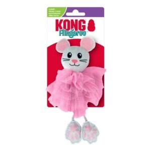 Juguete para gatos KONG Flingaroo Tutu con forma de ratón rosa en su empaque original
