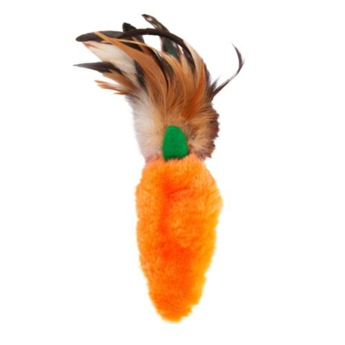 Juguete de peluche KONG Refillables Carrot con forma de zanahoria y plumas naturales para gatos