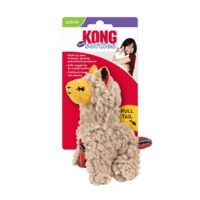 Empaque del juguete para gatos KONG Softies Buzzy Llama con descripción de funciones