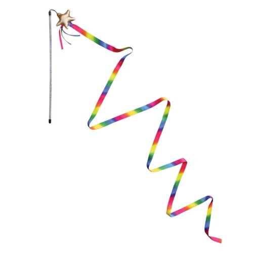 Varita interactiva KONG Teaser Stellar con cinta de arcoíris extendida en zig-zag