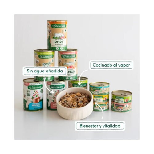 Variedad de latas de comida cocinada Wild Balance